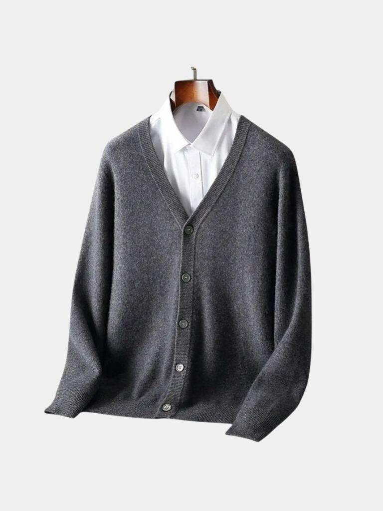 100% Merino Wool V Neck Knitwear Cardigan Sweater - Verocci Essentials