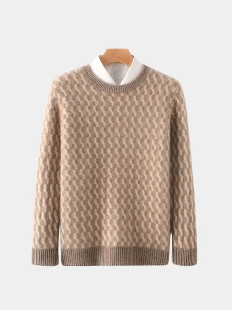 100% Wool Geometric Crew Neck Pullover Sweater - Verocci Essentials