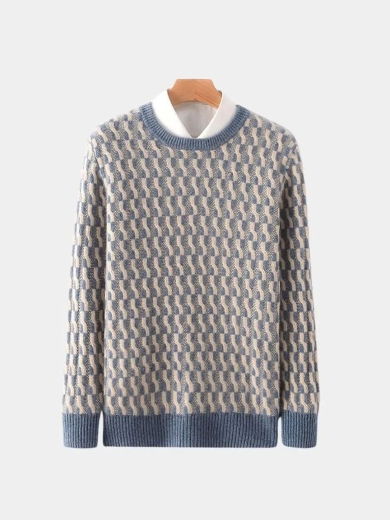 100% Wool Geometric Crew Neck Pullover Sweater - Verocci Essentials