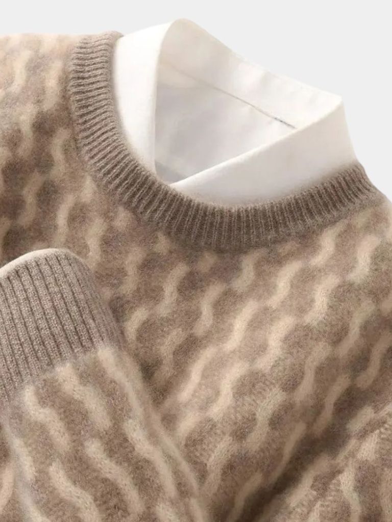 100% Wool Geometric Crew Neck Pullover Sweater - Verocci Essentials