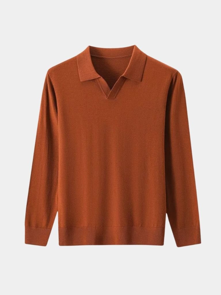 100% Wool Knit V Neck Turndown Polo Pullover - Verocci Essentials