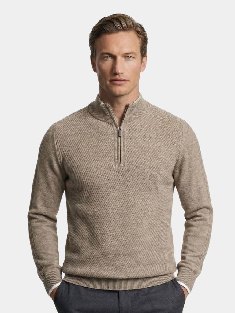 Stripe Quarter Zip Wool Sweater - Verocci Essentials