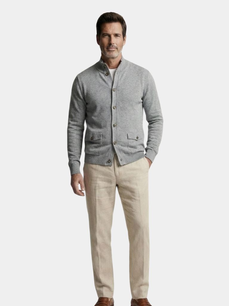 Knitted Stand Collar Cotton Cardigan - Verocci Essentials