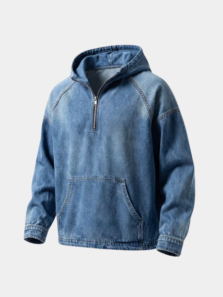 Artisan Denim Smock Quarter Zip Hooded Jacket - Verocci Essentials