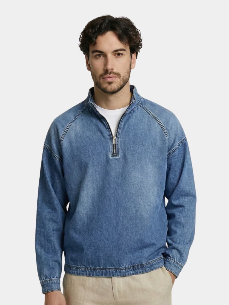 Stonewash Denim Quarter Zip Jacket - Verocci Essentials