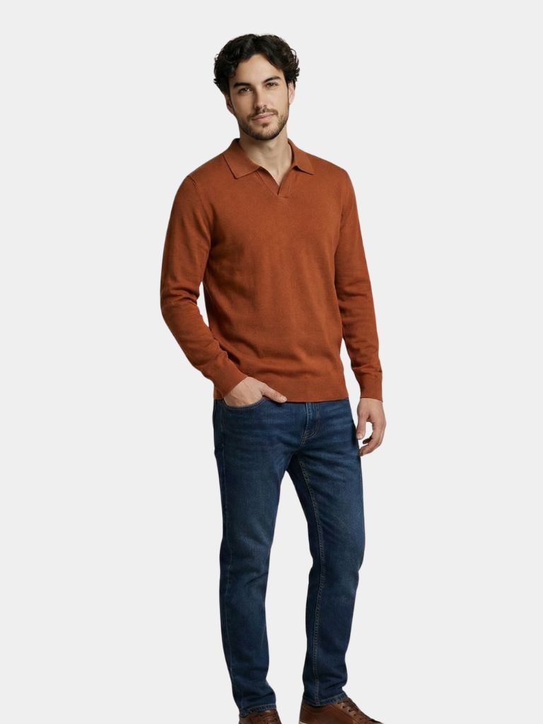 100% Wool Knit V Neck Turndown Polo Pullover - Verocci Essentials