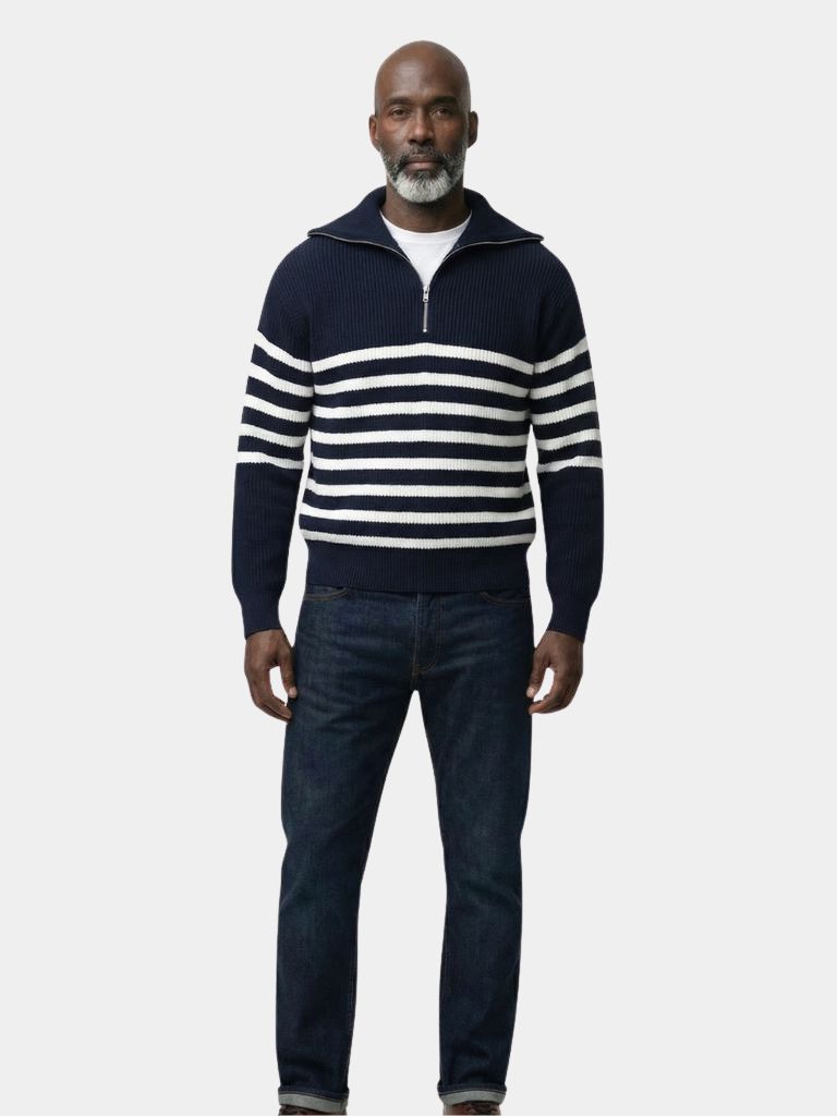 Casual Striped Zip Up Sweater - Verocci Essentials