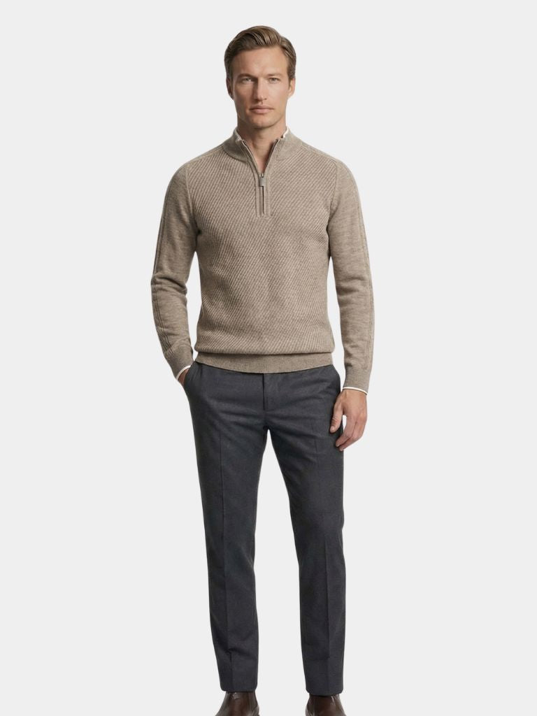 Stripe Quarter Zip Wool Sweater - Verocci Essentials