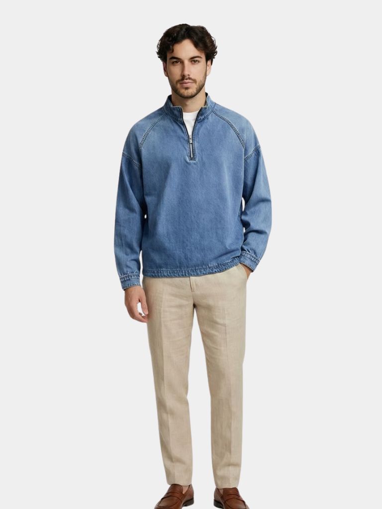 Stonewash Denim Quarter Zip Jacket - Verocci Essentials