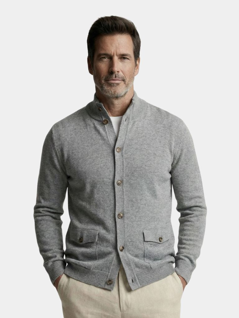 Knitted Stand Collar Cotton Cardigan - Verocci Essentials