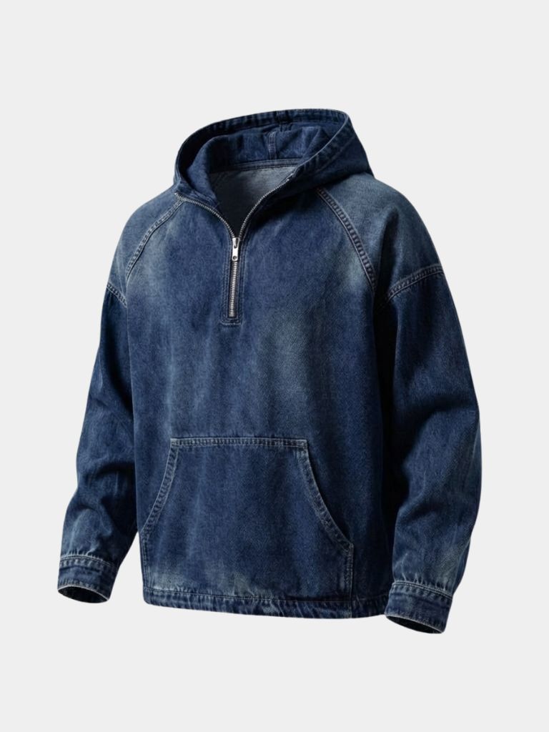 Artisan Denim Smock Quarter Zip Hooded Jacket - Verocci Essentials
