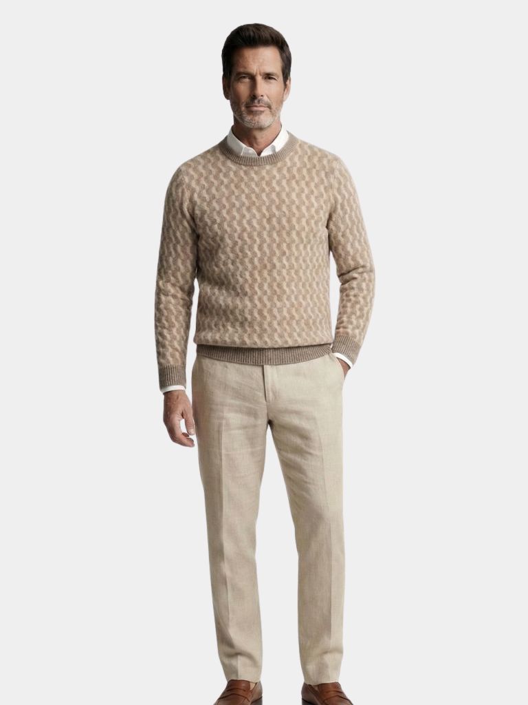 100% Wool Geometric Crew Neck Pullover Sweater - Verocci Essentials