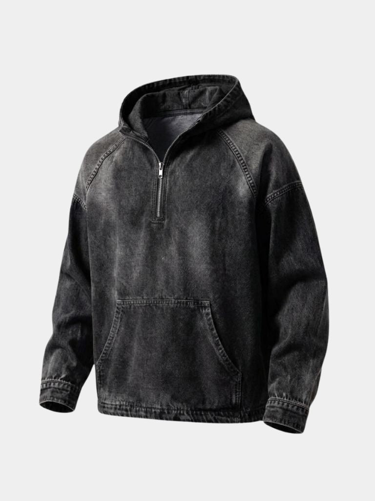 Artisan Denim Smock Quarter Zip Hooded Jacket - Verocci Essentials