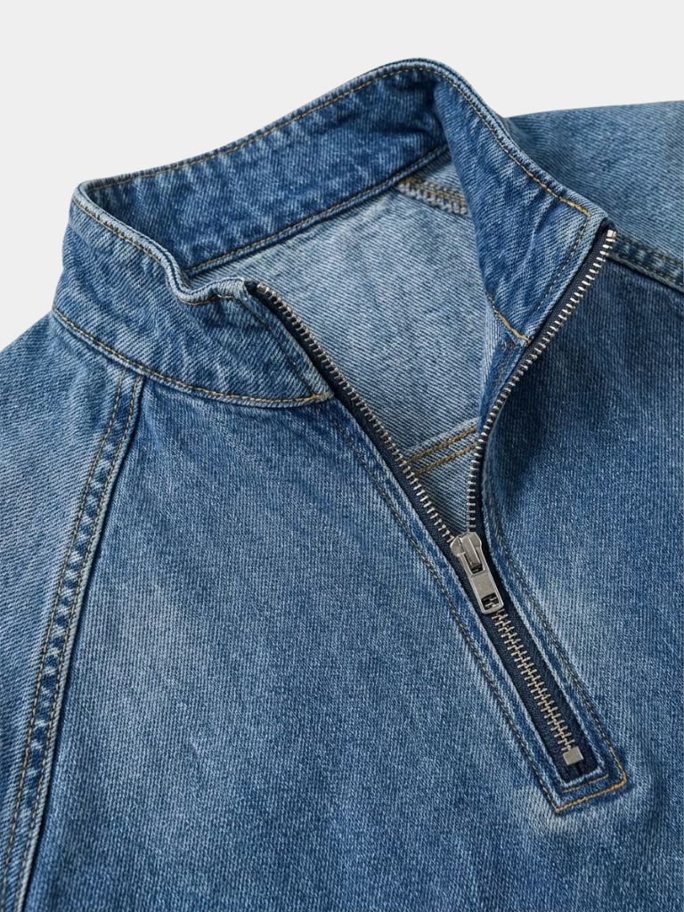 Stonewash Denim Quarter Zip Jacket - Verocci Essentials