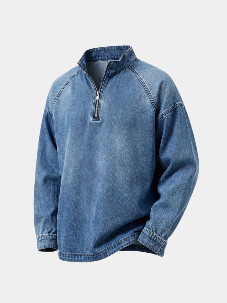 Stonewash Denim Quarter Zip Jacket - Verocci Essentials