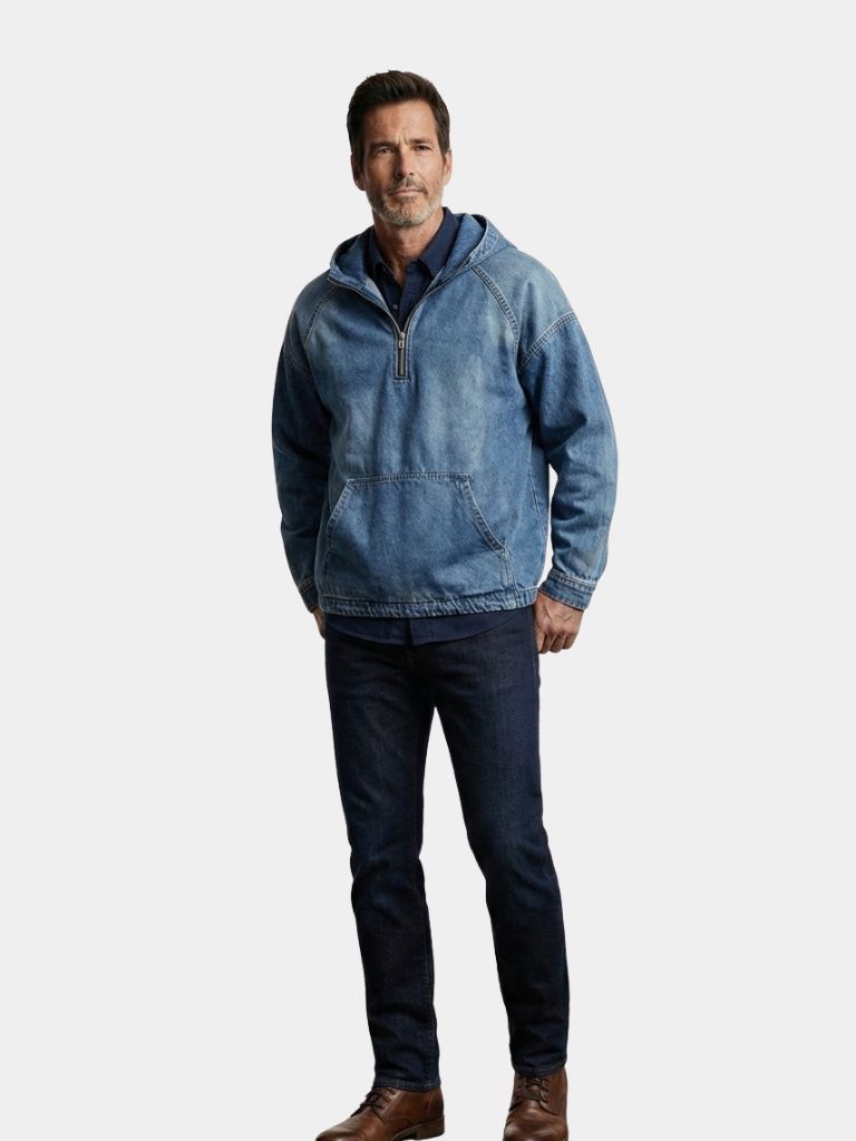 Artisan Denim Smock Quarter Zip Hooded Jacket - Verocci Essentials