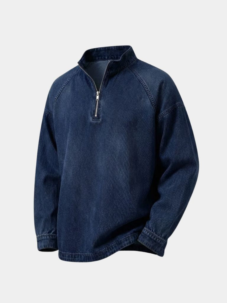 Stonewash Denim Quarter Zip Jacket - Verocci Essentials