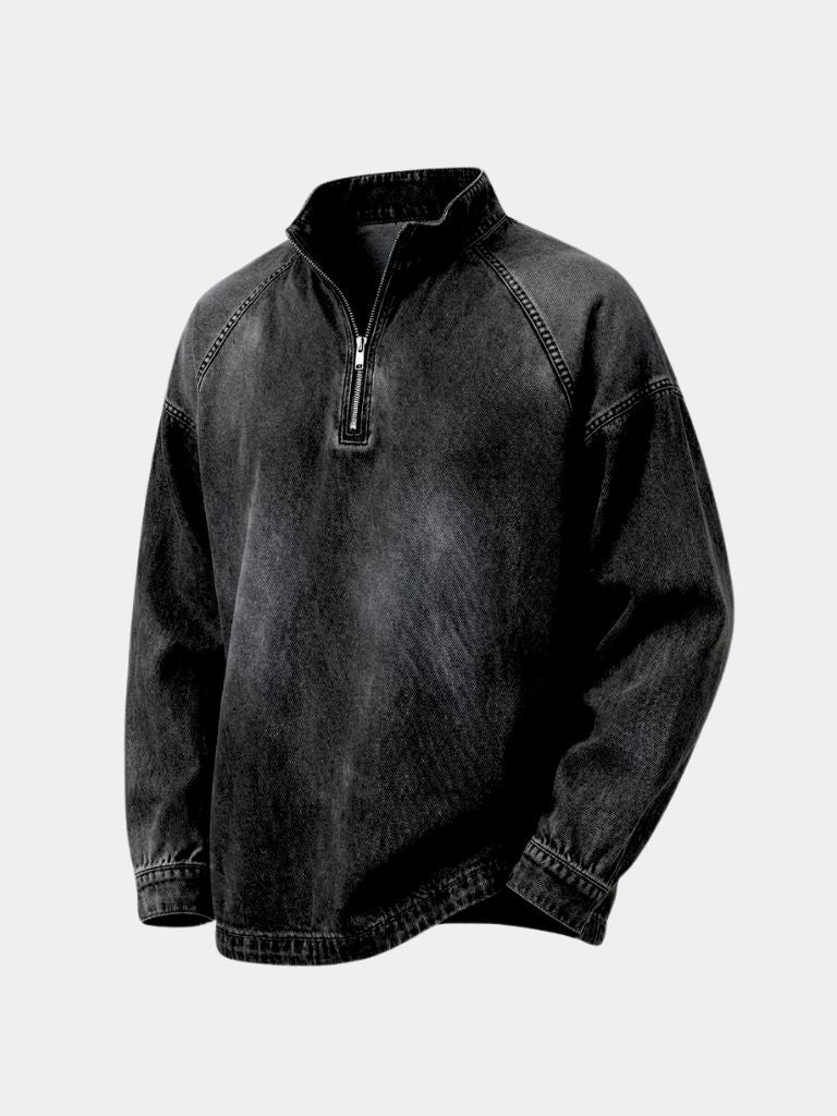 Stonewash Denim Quarter Zip Jacket - Verocci Essentials