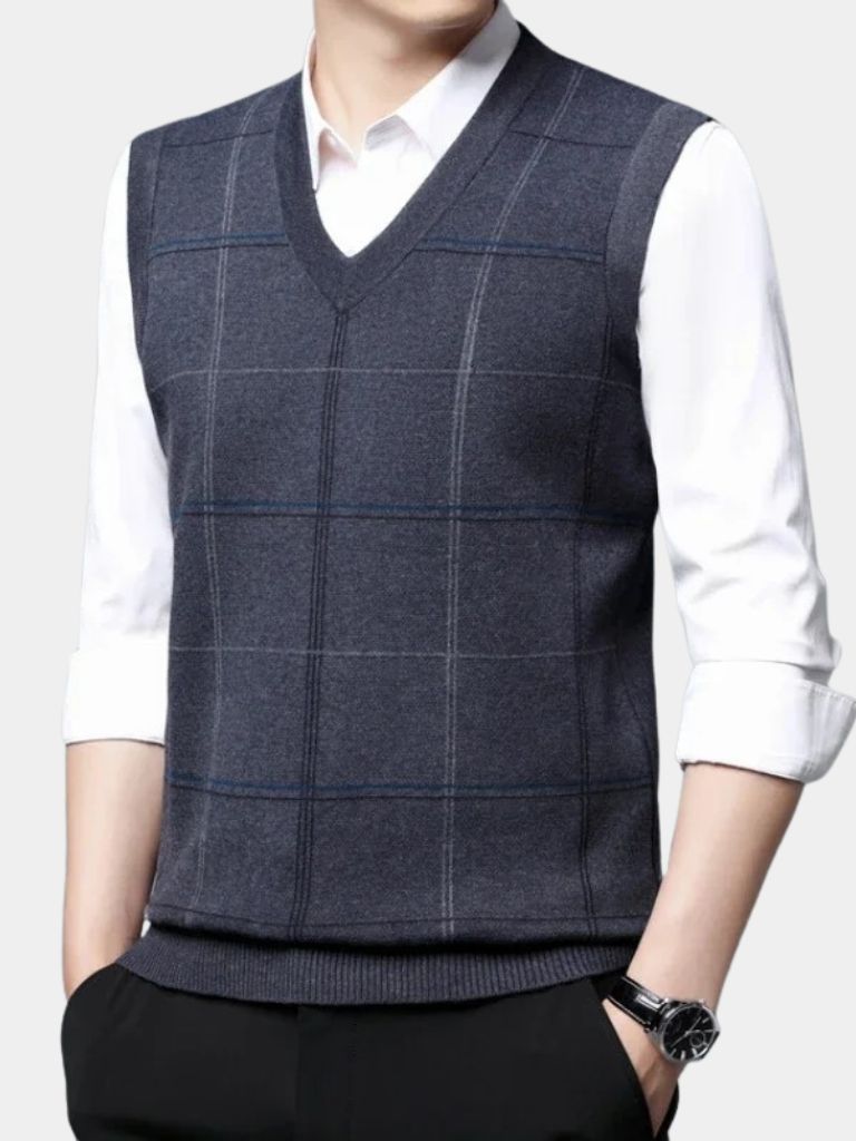 Academic Checkered Knit Vest - Verocci Essentials