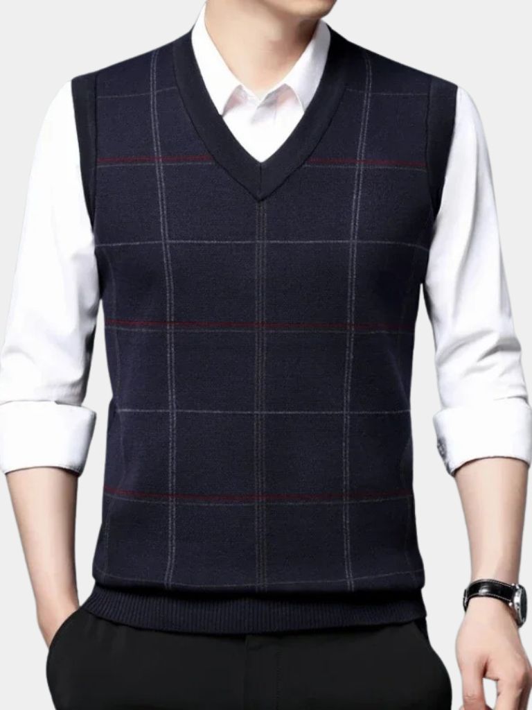 Academic Checkered Knit Vest - Verocci Essentials