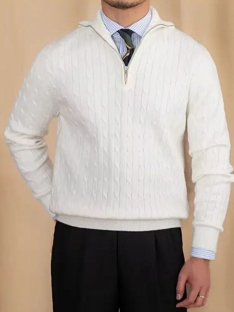Premium Cable-Knit Zip Neck Sweater - Verocci Essentials