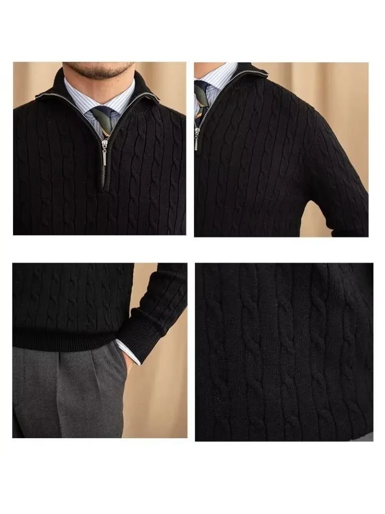 Premium Cable-Knit Zip Neck Sweater - Verocci Essentials