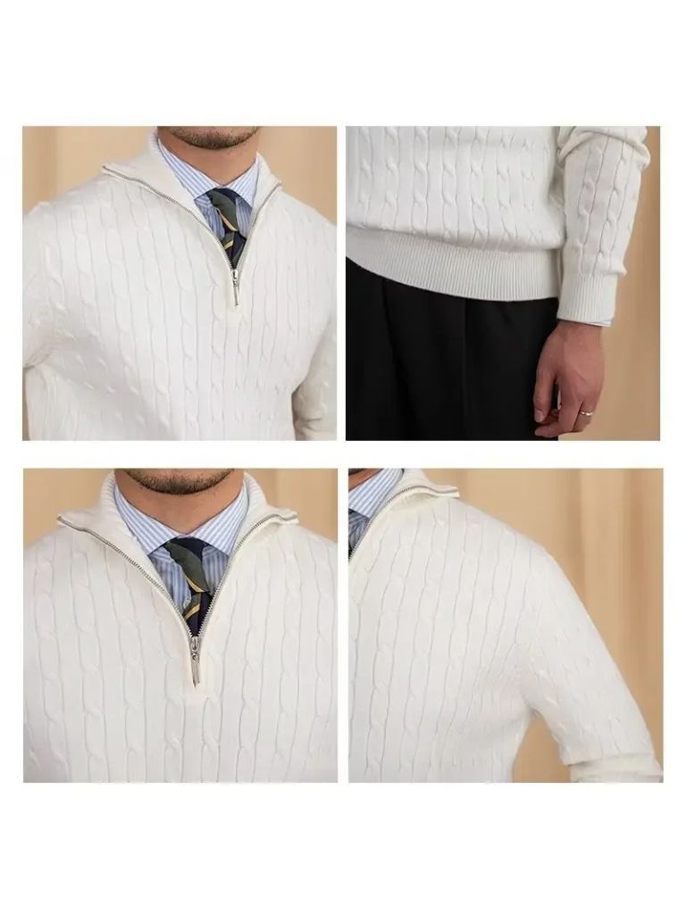 Premium Cable-Knit Zip Neck Sweater - Verocci Essentials