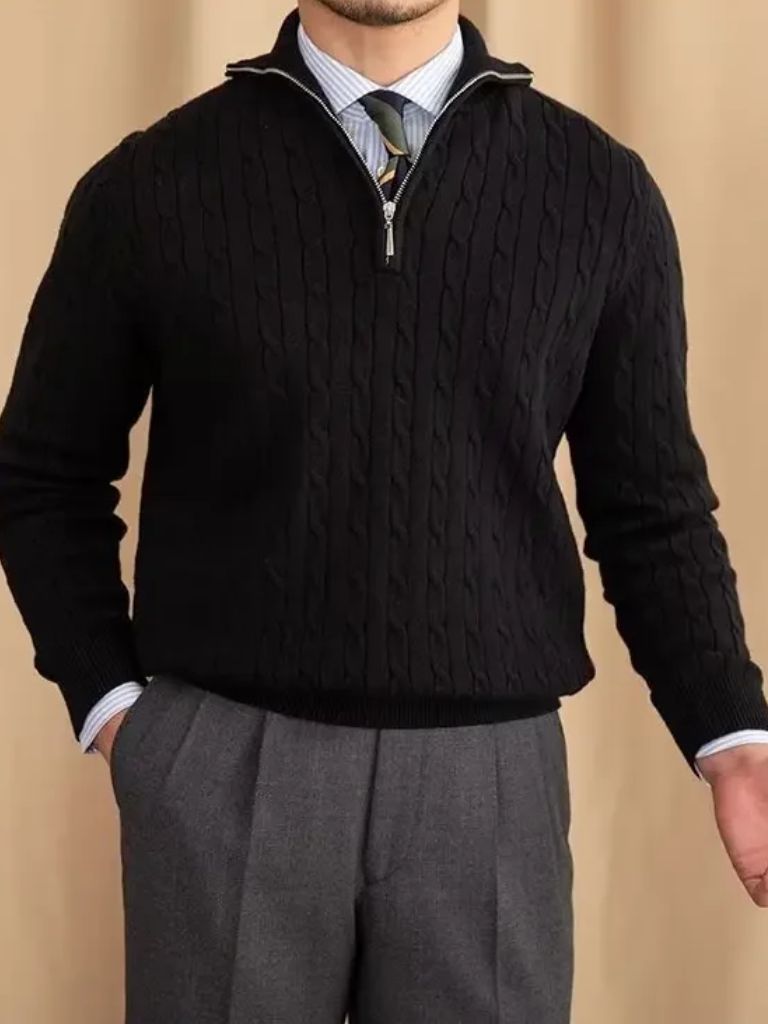 Premium Cable-Knit Zip Neck Sweater - Verocci Essentials