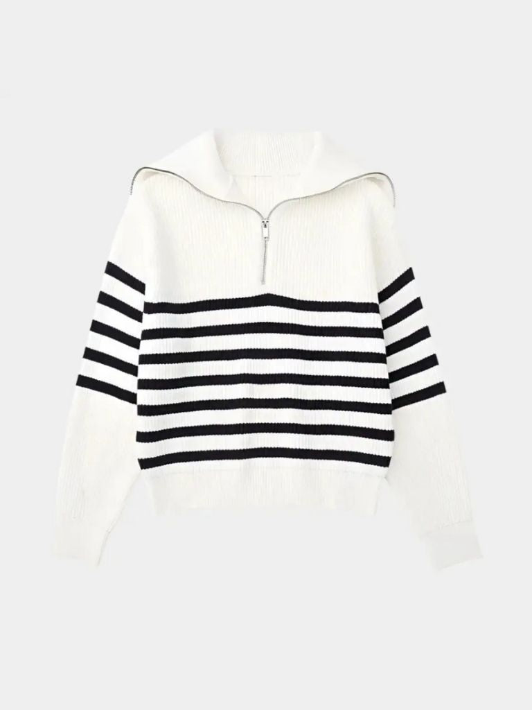 Casual Striped Zip Up Sweater - Verocci Essentials