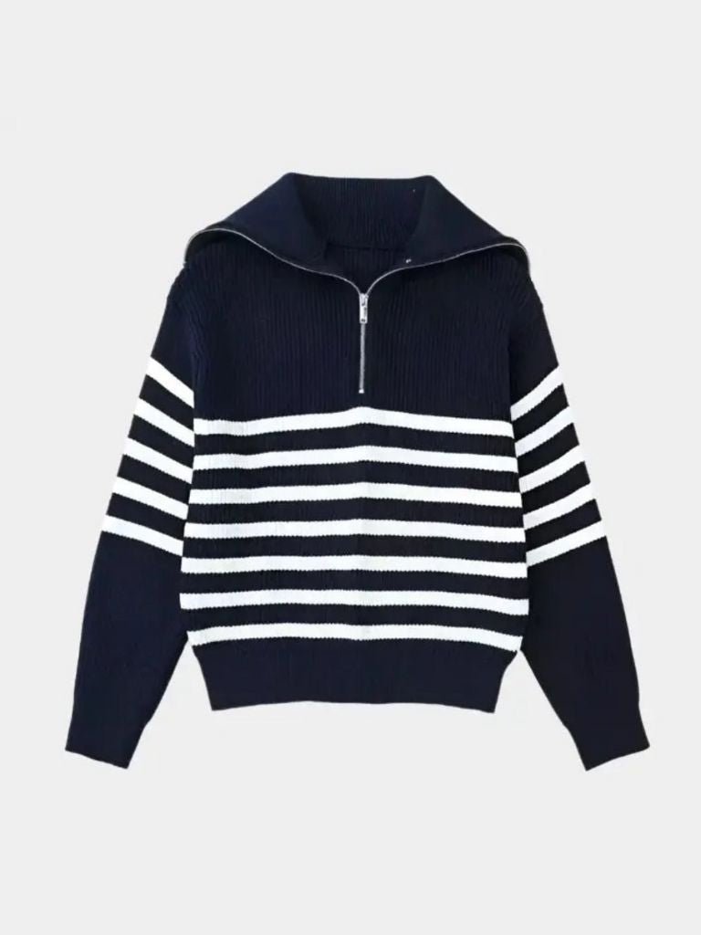 Casual Striped Zip Up Sweater - Verocci Essentials