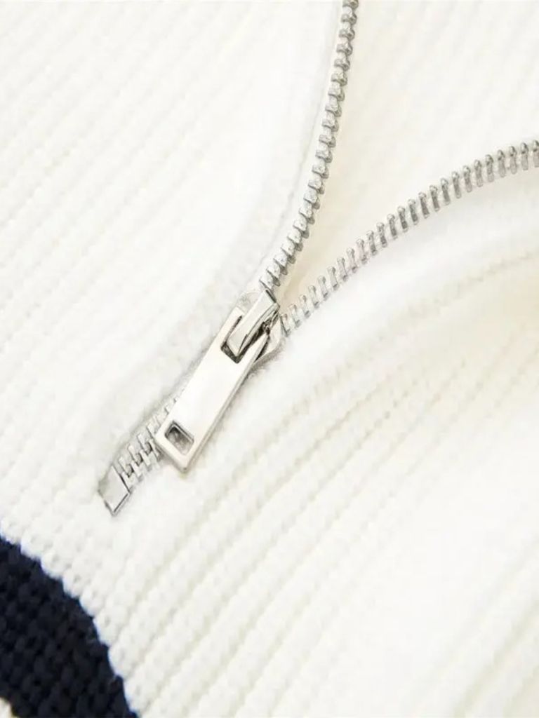 Casual Striped Zip Up Sweater - Verocci Essentials