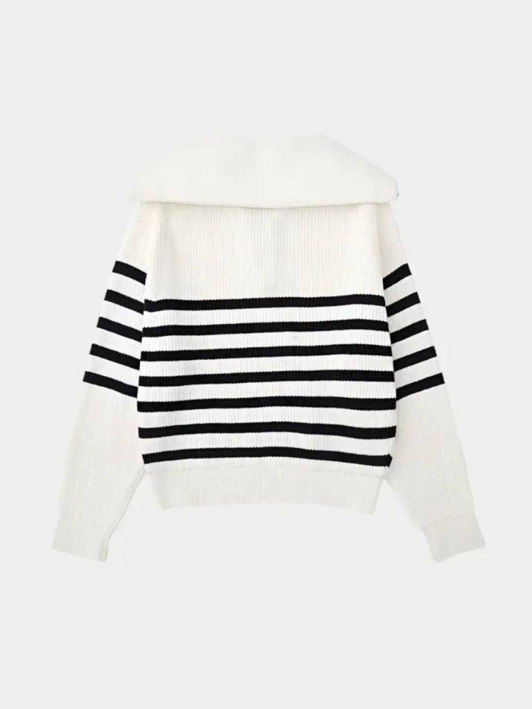 Casual Striped Zip Up Sweater - Verocci Essentials