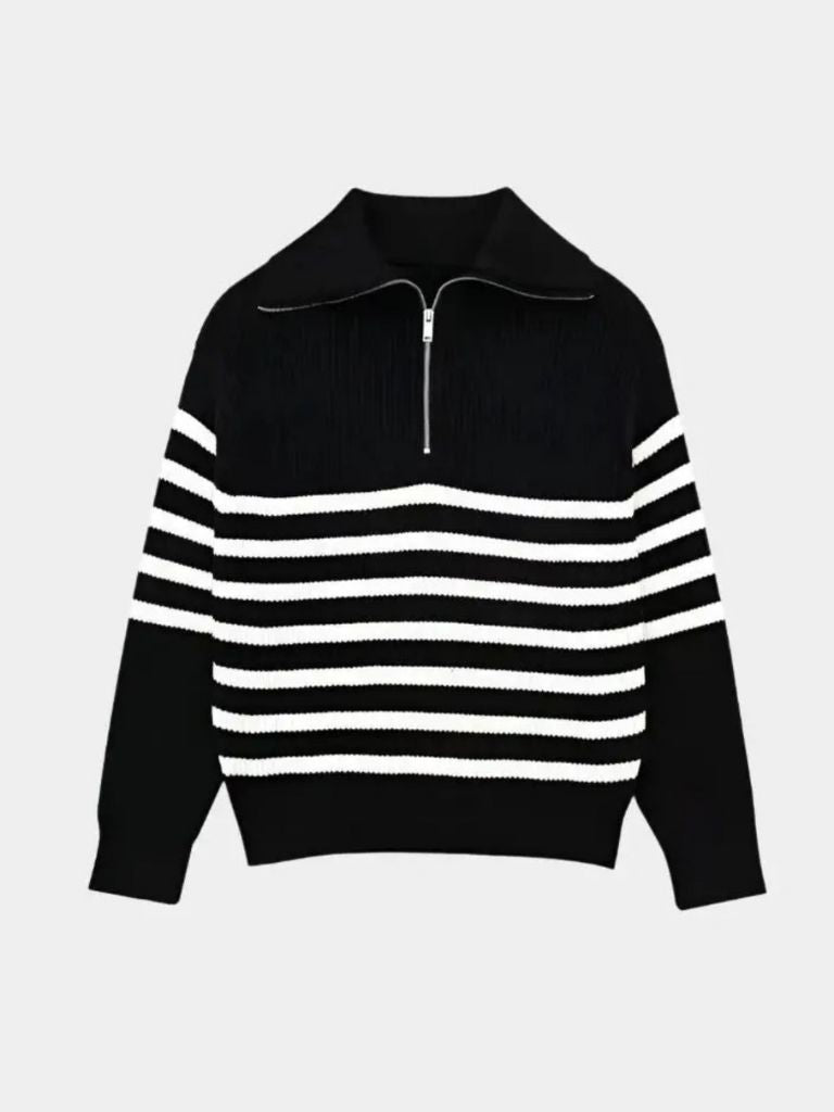 Casual Striped Zip Up Sweater - Verocci Essentials