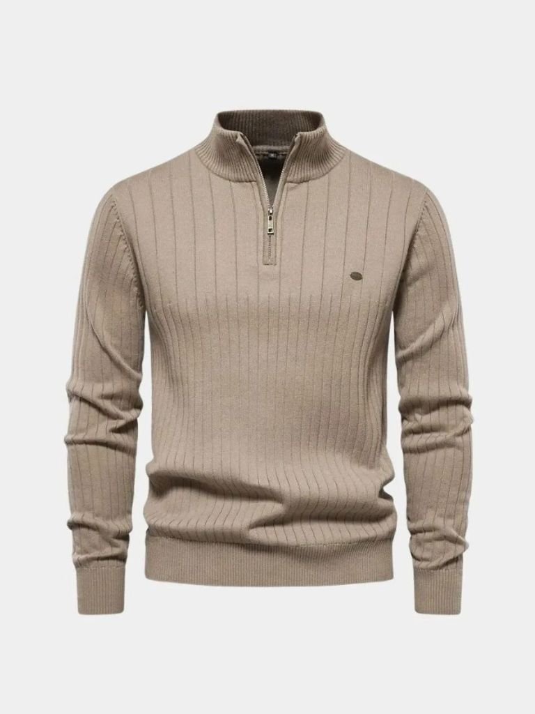 Cotton Knit Vertical Stripes Quarter-Zip Sweater - Verocci Essentials