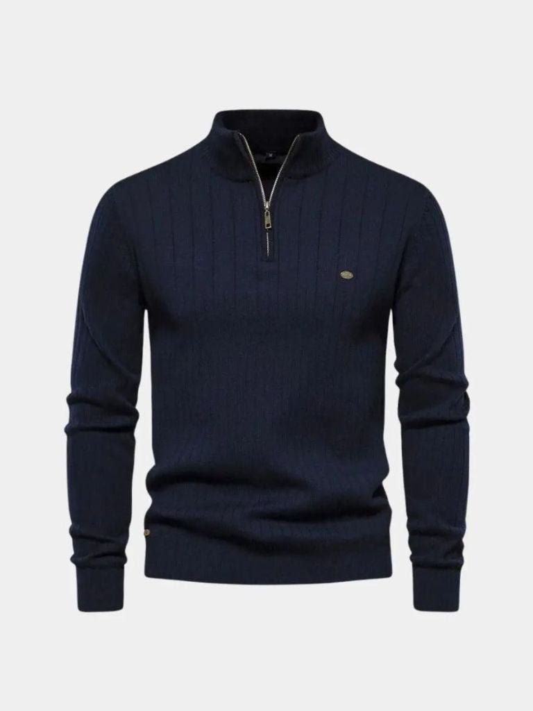 Cotton Knit Vertical Stripes Quarter-Zip Sweater - Verocci Essentials