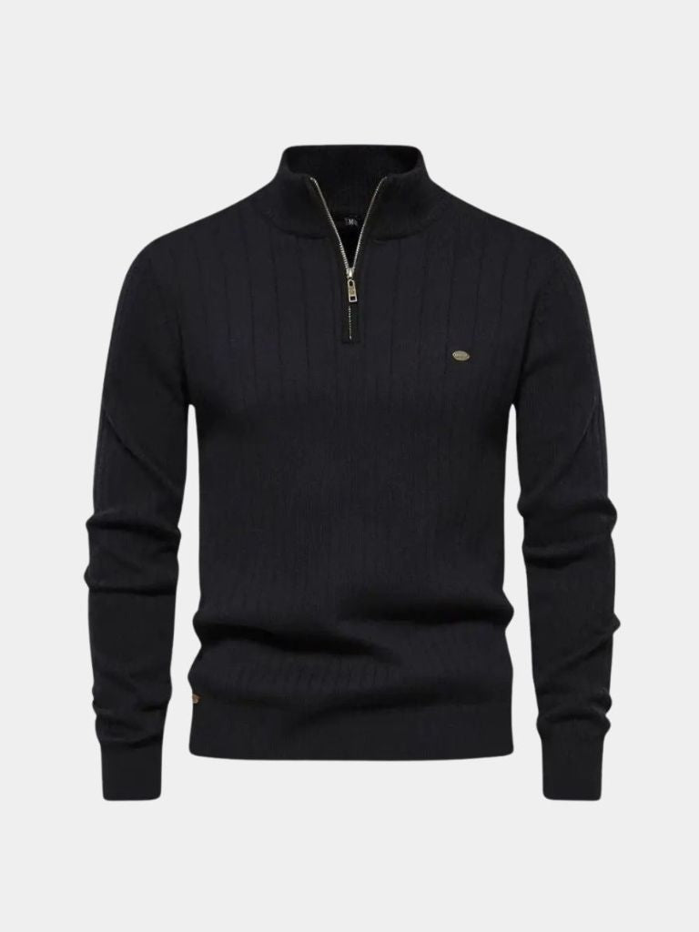 Cotton Knit Vertical Stripes Quarter-Zip Sweater - Verocci Essentials