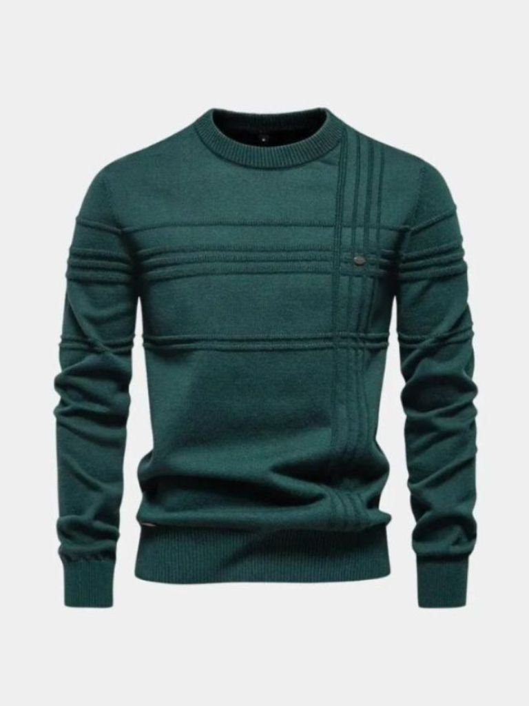 Cotton Knitted Stripped Crew Neck Pullover Sweater - Verocci Essentials
