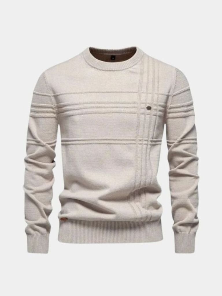 Cotton Knitted Stripped Crew Neck Pullover Sweater - Verocci Essentials