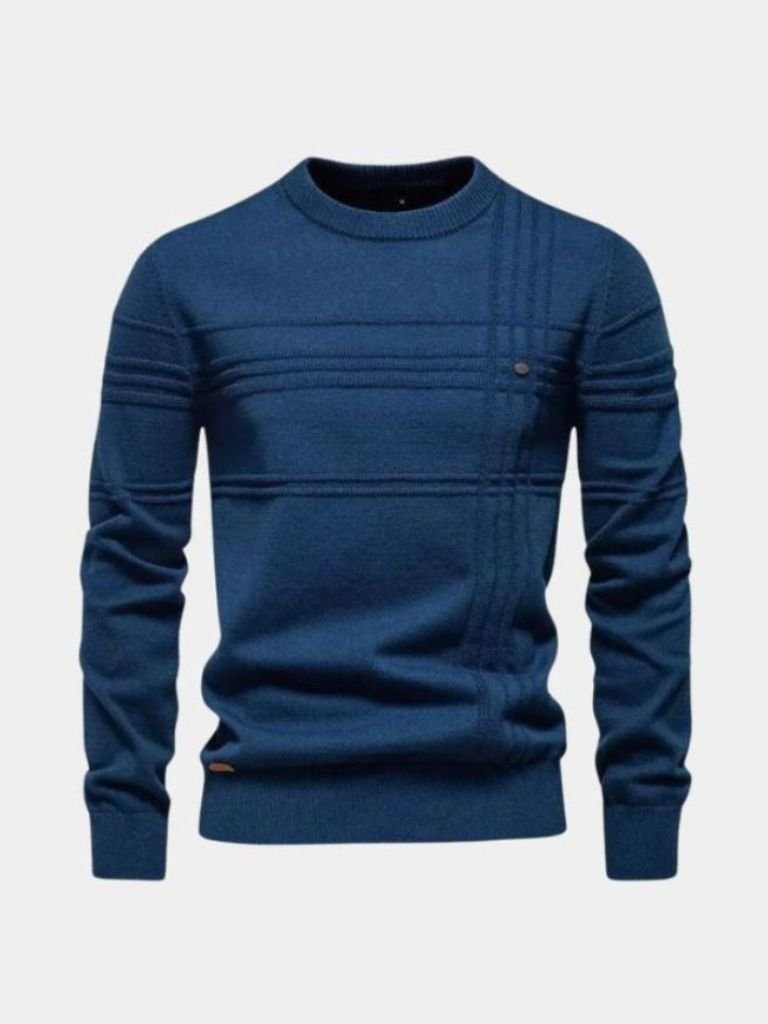 Cotton Knitted Stripped Crew Neck Pullover Sweater - Verocci Essentials