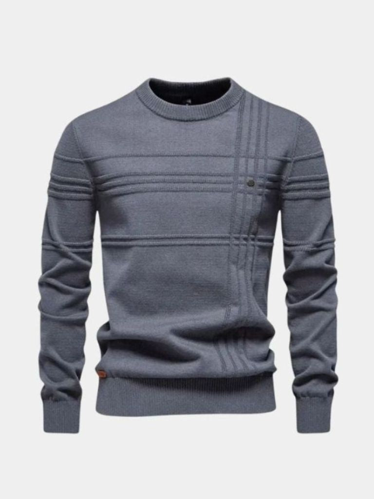 Cotton Knitted Stripped Crew Neck Pullover Sweater - Verocci Essentials