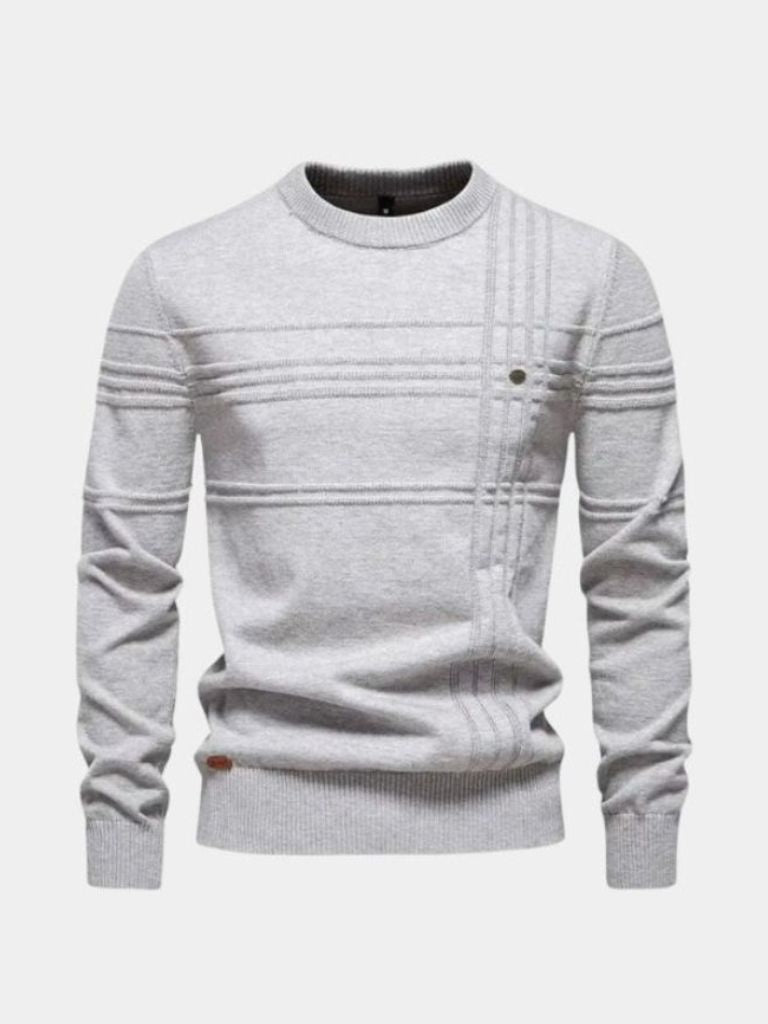 Cotton Knitted Stripped Crew Neck Pullover Sweater - Verocci Essentials