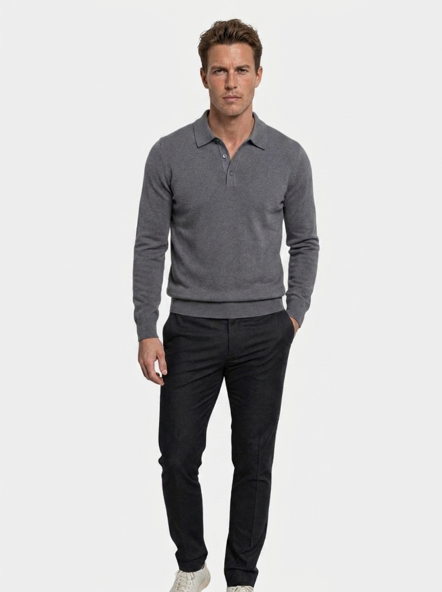 Wool Knit Button Up Polo Pullover - Verocci Essentials