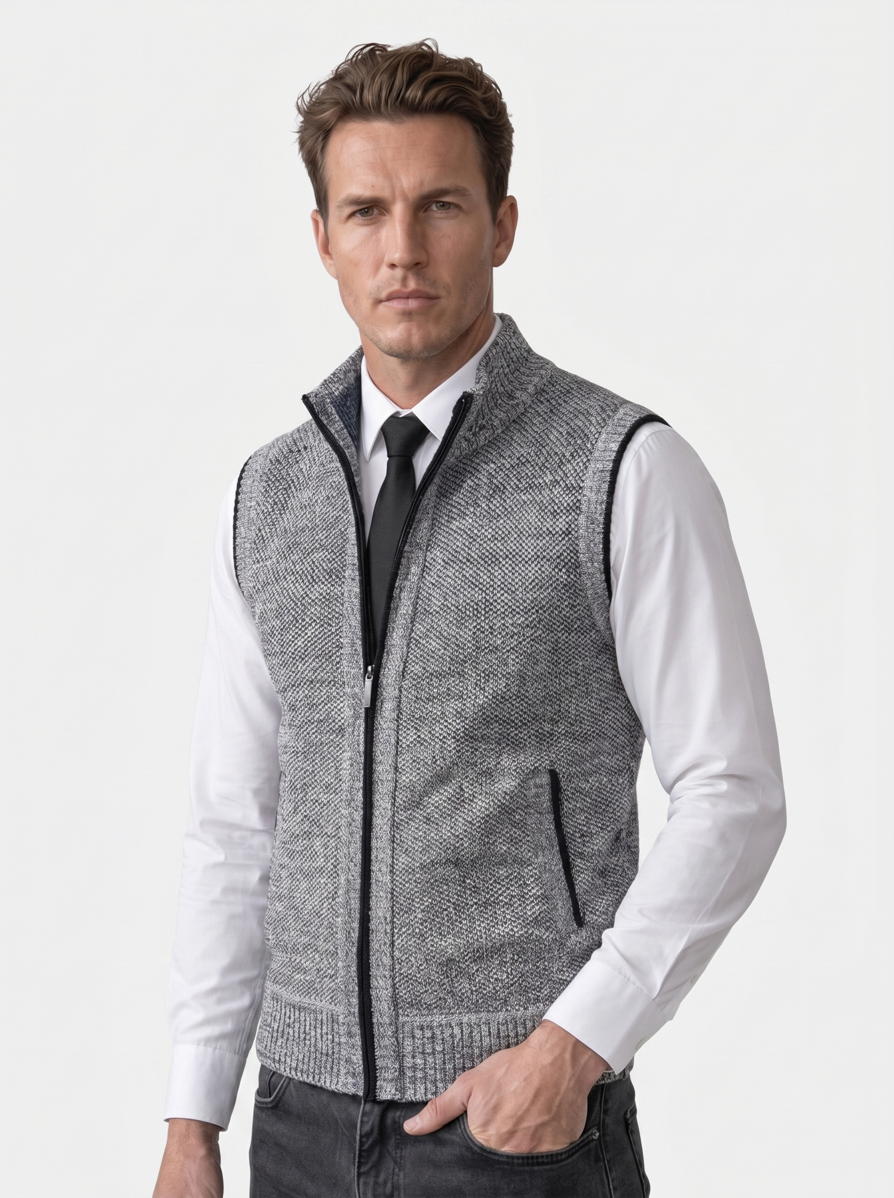 Elegant Full-Zip Sweater Vest - Verocci Essentials