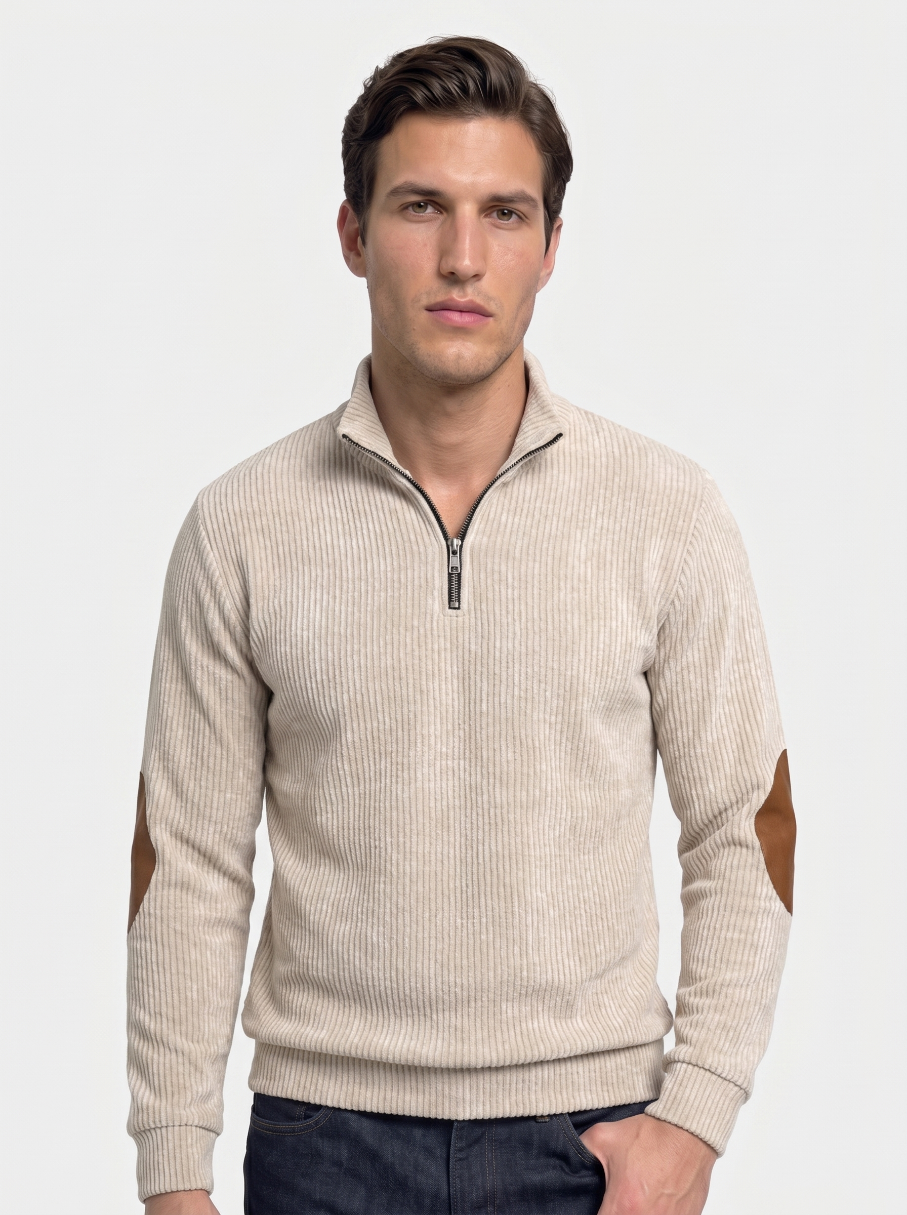 High Collar Quarter Zip Corduroy Pullover - Verocci Essentials