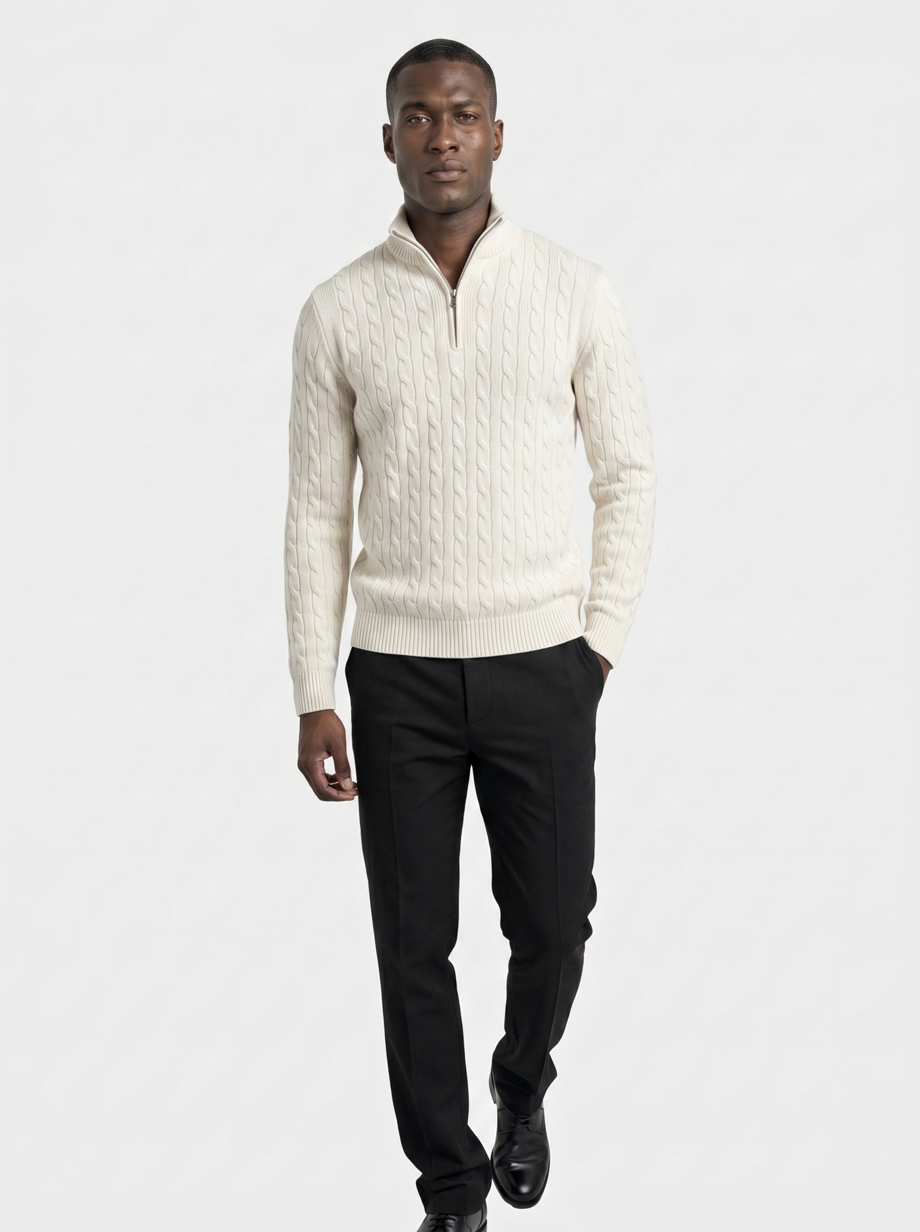 Premium Cable-Knit Zip Neck Sweater - Verocci Essentials