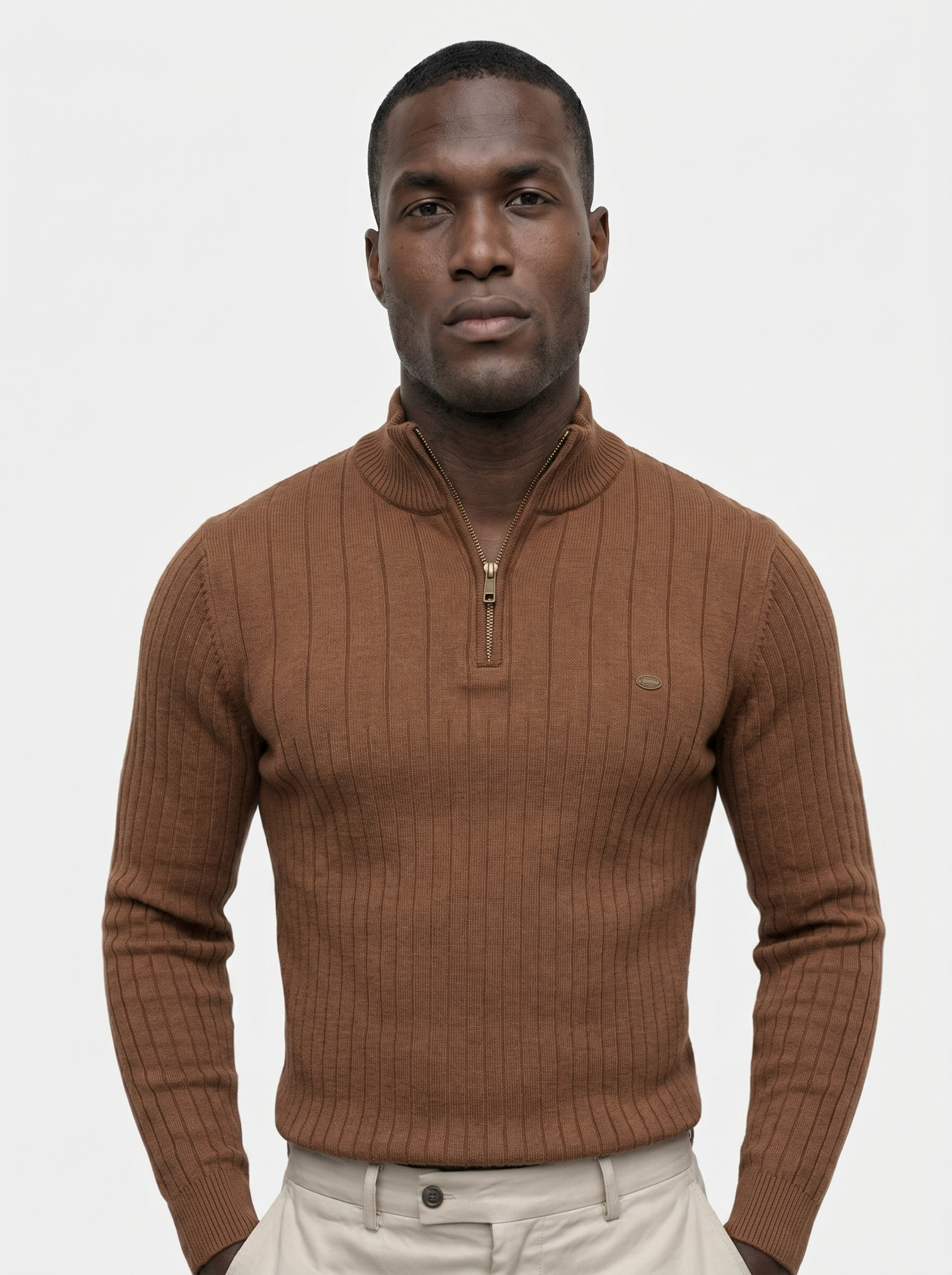 Cotton Knit Vertical Stripes Quarter-Zip Sweater - Verocci Essentials
