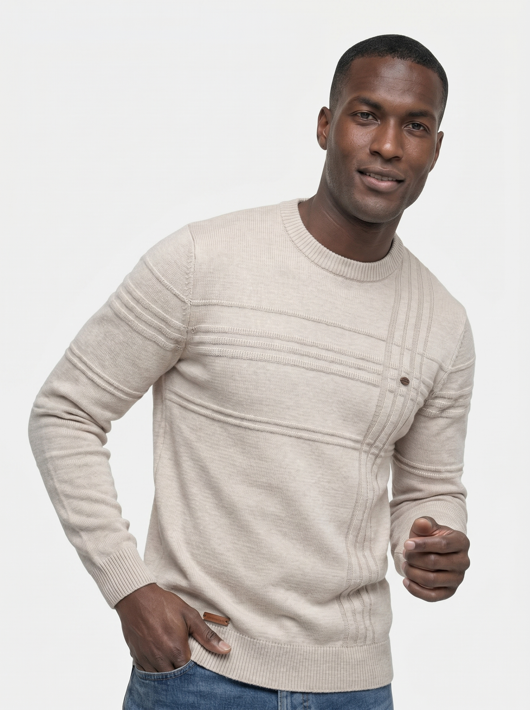 Cotton Knitted Stripped Crew Neck Pullover Sweater - Verocci Essentials