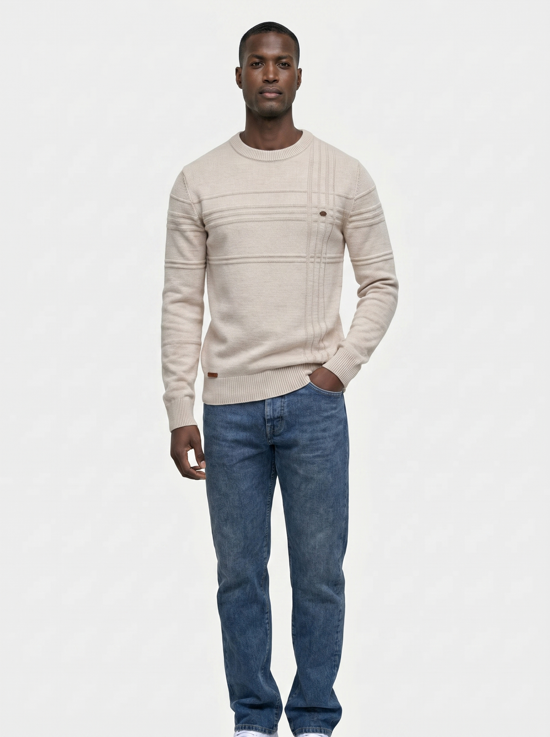 Cotton Knitted Stripped Crew Neck Pullover Sweater - Verocci Essentials