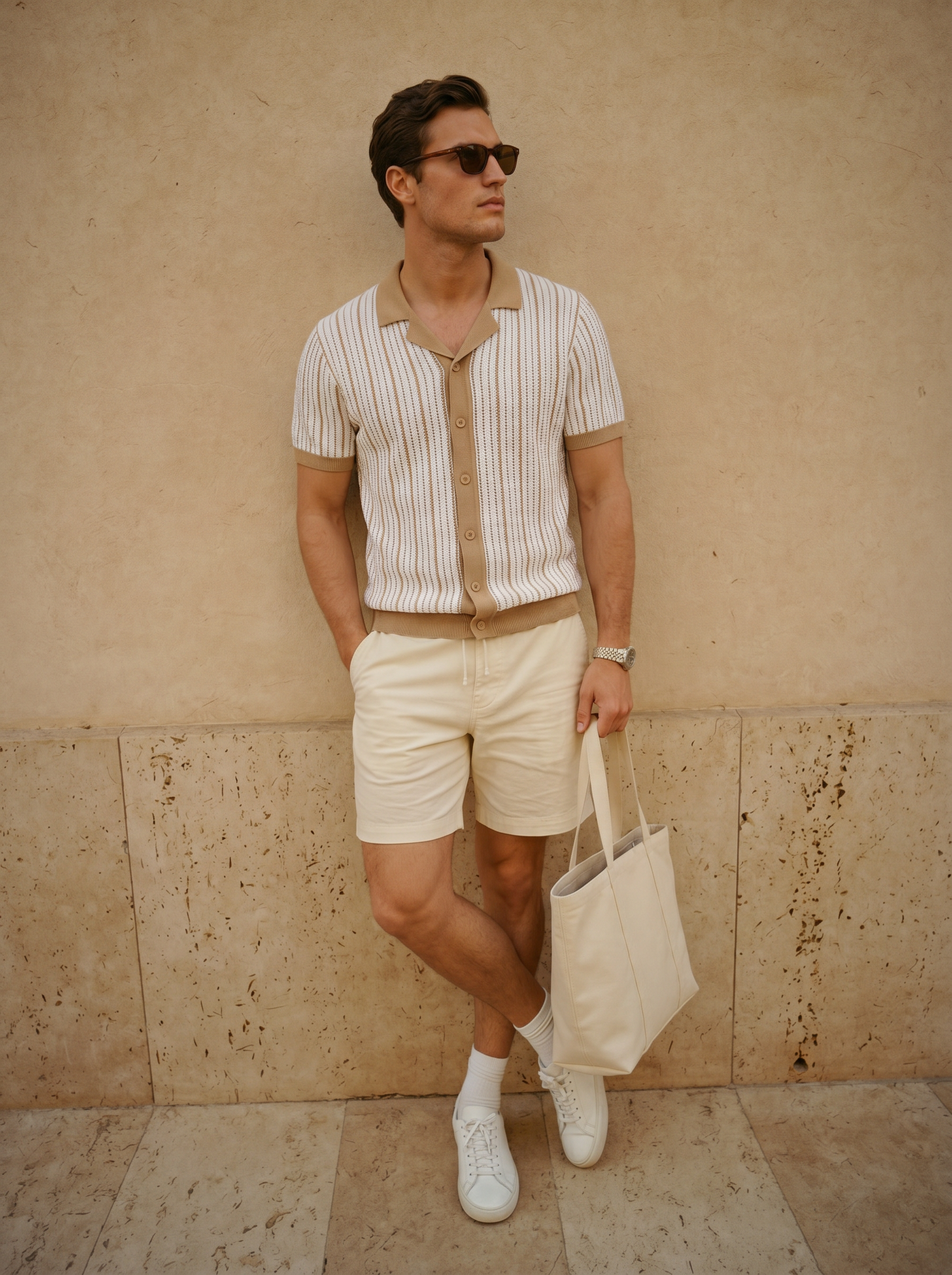 Striped Knit Polo Shirt - Verocci Essentials