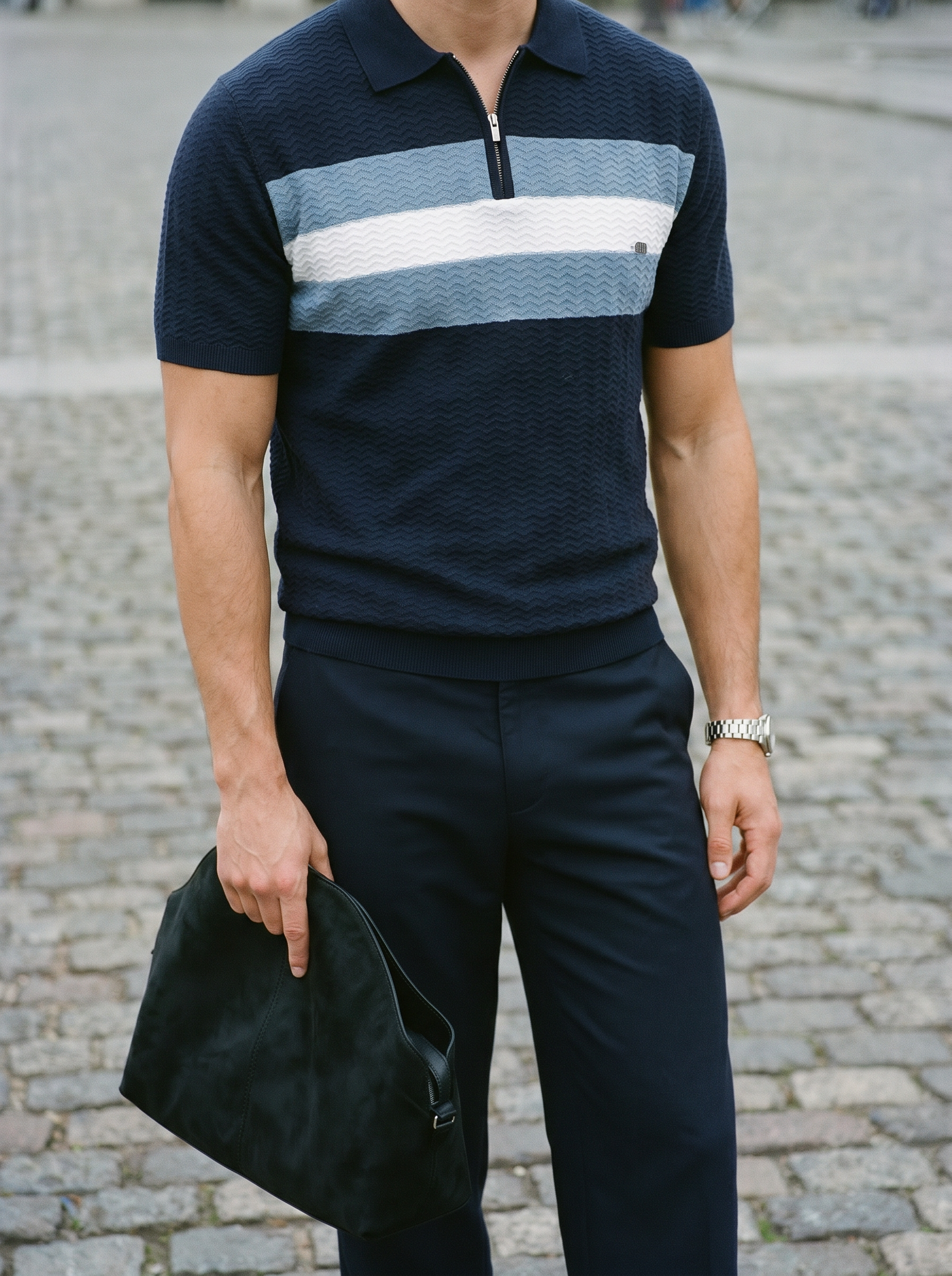 Classic Fit Quarter Zip Business Casual Short Sleeves Polo - Verocci Essentials